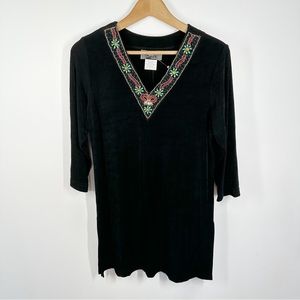 Slinky Brand Black Beaded Tunic Top XS